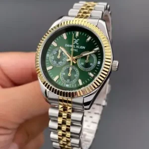 ساعت مچی زنانه با بند استیل طلایی نقره‌ای و رنگ سبز، با مقاومت در برابر آب تا عمق ۳ اتمسفر - 12137