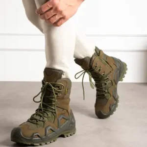 کفش های بُت تاکتیکی فصلی با جنس چرم طبیعی و زیپ دار رنگ خاکی - 12218