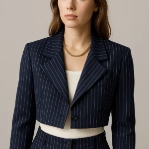 کت کشارا کرپ راه راه سرمه‌ای - 11877