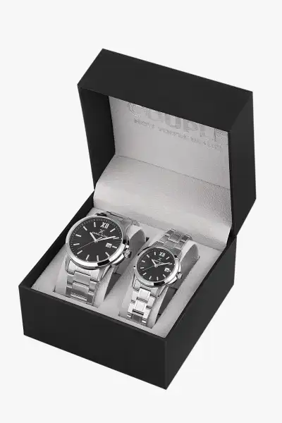 ساعت نامزدی ترک با بند فلزی و طراحی صفحه مشکی ضد آب تا 3 متر 2 سال گارانتی ساعت نامزدی ترک با بند فلزی و طراحی صفحه مشکی ضد آب تا 3 متر 2 سال گارانتی