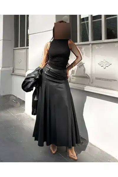 دامن چرمی تکه تکه با کارشده - 12891 دامن چرمی تکه تکه با کارشده - 12891