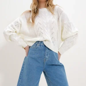 ژاکت بافتنی زنانه یقه گرد طرح دار ALC-X12675 - 11787