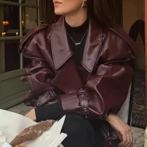 ژاکت بایکری چرم bordo زنانه وینتج - 11903