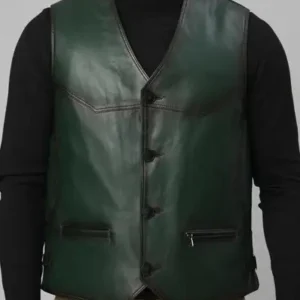 جلیقه چرمی کلاسیک مردانه با دکمه Essen به رنگ سبز - 12709