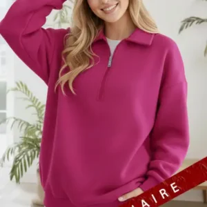 شلوار فضایی با یقه پلیسه و نیمه زیپ، در رنگ فوشیا و پارچه سه تکه با داخل پشمی نرم. - 12278