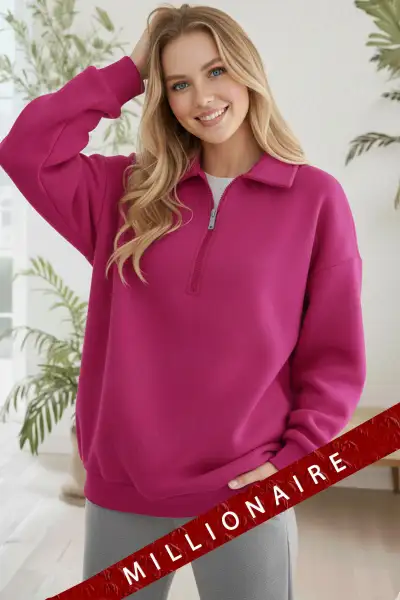 شلوار فضایی با یقه پلیسه و نیمه زیپ، در رنگ فوشیا و پارچه سه تکه با داخل پشمی نرم. - 12278 شلوار فضایی با یقه پلیسه و نیمه زیپ، در رنگ فوشیا و پارچه سه تکه با داخل پشمی نرم. - 12278