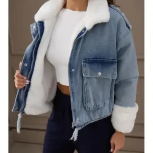 کوت مـونت جین با یقه و آستین‌های خز نرم و لطیف 2241 - 12884