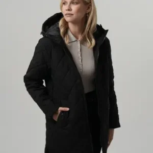 کاپشن بلند زنانه مشکی با طرح لوزی دیزاین شده - 12655