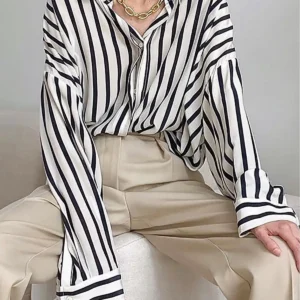 بلوز خط دار سفید ماد گرلز مدل MG1383 - 11803