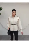 کت کمر دار طراحی شده کرم - 12029