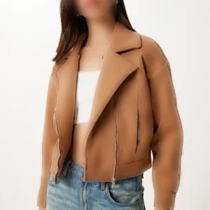 کت کوتاه کج دار زنانه با جیب قهوه‌ای - 11902