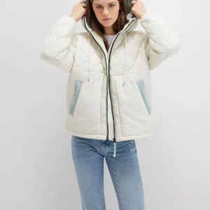 کاپشن کلاهدار کرم رنگ برجسته 1110499-86412 - 11912