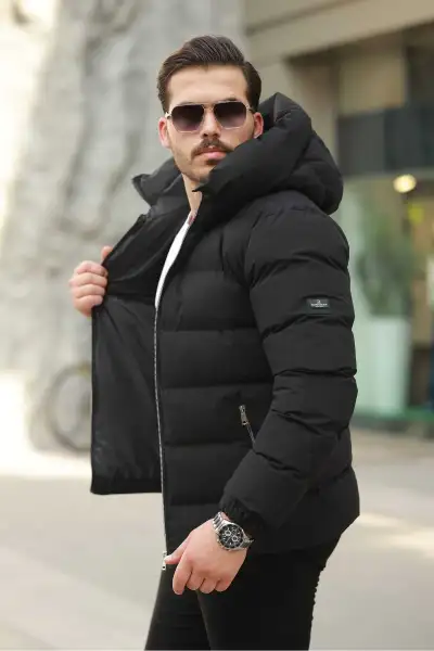 کاپشن پفی مردانه ضد آب با کلاه - 12286 کاپشن پفی مردانه ضد آب با کلاه - 12286