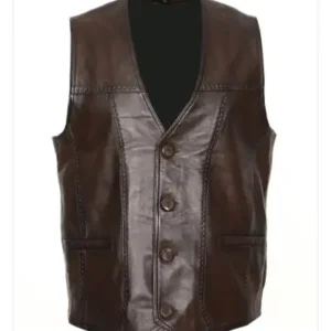 جلیقه چرم مردانه با طراحی دکمه‌دار از چرم طبیعی - 12714