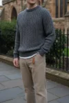 پلیور مردانه یقه گرد بافته شده از جنس تریکو ضخیم رنگ آنتراسیت 26W2014 - 12922