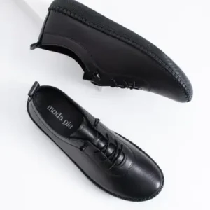 کفش زنانه با پاشنه بلند و رویه چرم طبیعی مشکی - 12768