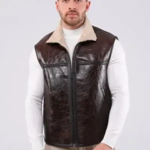 جلیقه پشمی چرم طبیعی مردانه - 12724