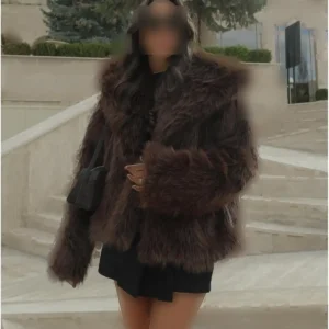 پالتوی خز مصنوعی پریمیوم قهوه‌ای تند - 11909