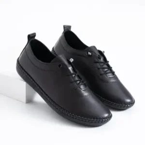 کفش زنانه با پاشنه بلند و رویه چرم طبیعی مشکی - 12768