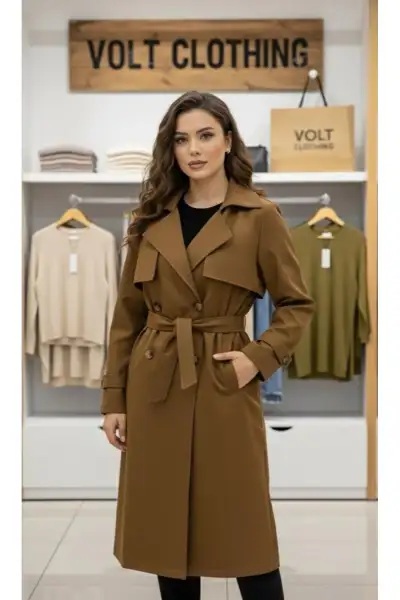 کت trench کوتاه با کمربند کراوازه - 12568