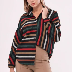 بلوز گشاد طرح خط دار رنگی زنانه ARM-21K001034 - 11805