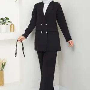 ست بلیزر و شلوار زنانه با بند دار - 12397