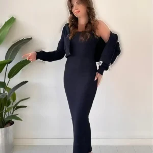 پیراهن با هیکل سه تکه آبی تیره - 11989