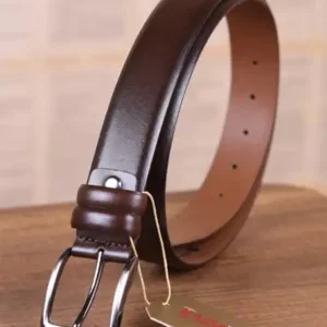 کمربند مردانه قهوه‌ای صاف ۳.۵ سانتی‌متری از ۱۰۰% چرم طبیعی - 12201