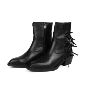 چکمه های زنانه مشکی مشکی منگوله ای، چکمه های وسترن پنجه ای سیاه مشکی - 12838