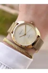ساعت مچی زنانه با بند حصیری طلایی، سری خاص، بند طلایی که تغییر رنگ نمی‌دهد و اکسیداسیون ندارد. - 12162
