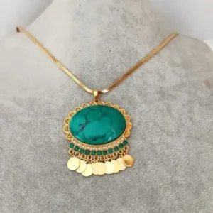 گردنبند فیروزه‌ای با روکش طلا 22 عیار - 12118