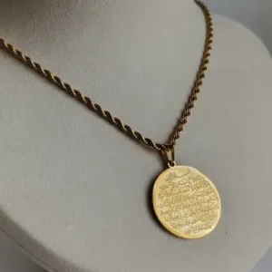 گردنبند استیل AYETEL KÜRSİ با زنجیر طلایی 316L (با گارانتی 2 ساله وارد کننده) (امکان اضافه کردن نوشته برای قسمت پشتی) - 12104