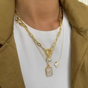 زیورآلات ترکیبی سه تایی با طراحی خاص و نگین مرواریدی - 12060