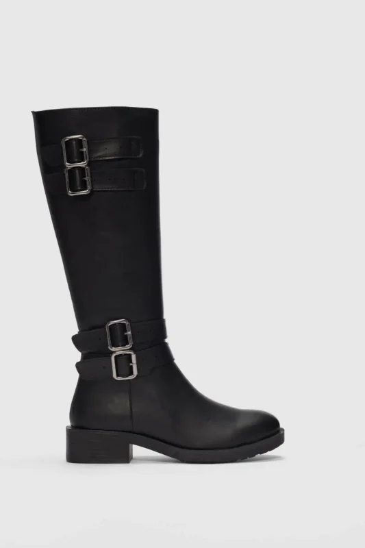 چکمه زنانه با جزئیات قلاب دوگانه بنی بیلک - مشکی - 11965