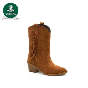 بوت زنانه چرم وسترن با جزئیات حاشیه‌دار و پاشنه‌دار VENÜS 2454101K - 12832
