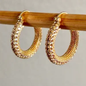 گوشواره حلقه‌ای استیل با سنگ‌های زیرکونیای ویژه - 12108