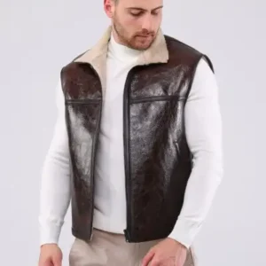 جلیقه پشمی چرم طبیعی مردانه - 12724