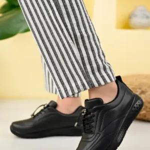 کفش باله زنانه راحت و شیک با رویه چرم مشکی، طراحی روزمره و راحتی ارگونومیک، دارای کفی pu و زیره ضد لغزش. - 12776