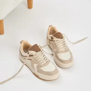 کفش ورزشی زنانه با بند، رنگ بژ و زیره ترمو - 12966