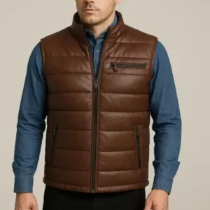 جلیقه چرمی قهوه‌ای - 12718