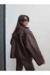 کت سوئدی دکمه‌دار قهوه‌ای - 11932