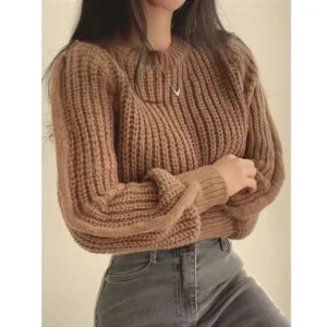 ژاکت قهوه‌ای با برش کِرُپ و آستین‌های بادکنکی، یقه دوچرخه‌ای - 11784