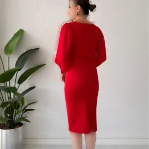 لباس کمر قیطانی سنگ‌کاری شده قرمز - 12001