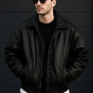 کت چرم مشکی اورسایز - 11914