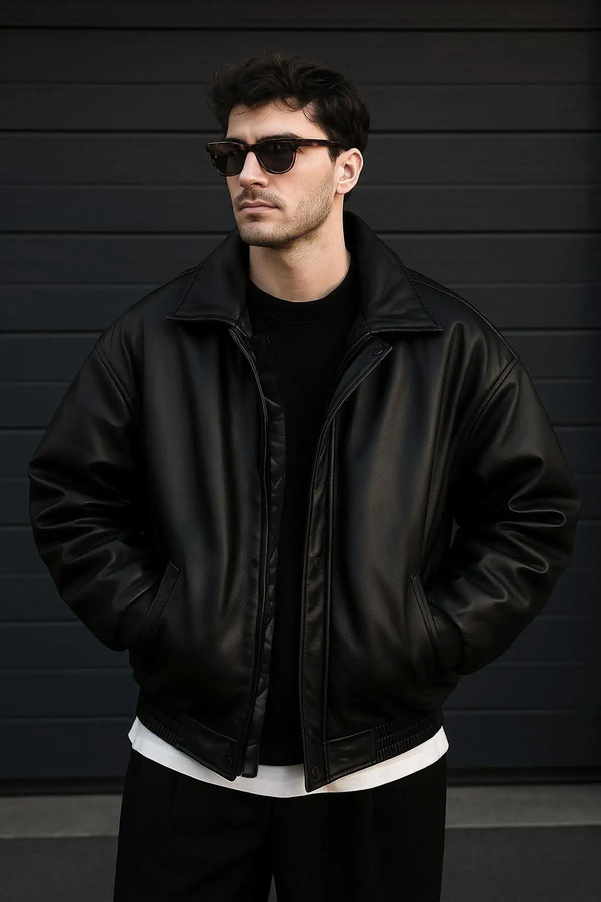 کت چرم مشکی اورسایز - 11914 کت چرم مشکی اورسایز - 11914