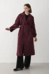 ترنچ‌کوت زنانه با یقه کراواتی و آستر دار به رنگ bordo - 12569
