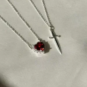 گردنبند دو قلاده ای قلب با زنجیر فولادی - هدیه روز ولنتاین - 12085