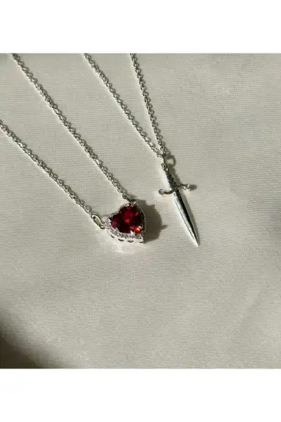 گردنبند دو قلاده ای قلب با زنجیر فولادی - هدیه روز ولنتاین - 12085 گردنبند دو قلاده ای قلب با زنجیر فولادی - هدیه روز ولنتاین - 12085