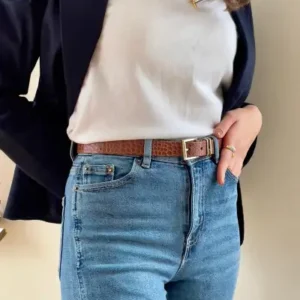 کمربند زنانه چرم با طراحی ظریف و بافت کروکودیل - 12199