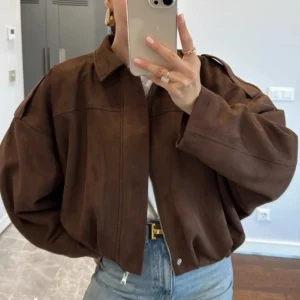 کت سورمه‌ای یقه‌دار آستین‌دار زبردست زنانه از جنس سوئیت فصل جدید - 11822